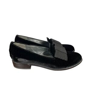 Stuart Weitzman Shoes Womens‎ 6.5 M Black Velvet Bow Loafer Formal Atabow